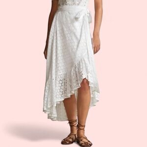 New Ralph Lauren Eyelet Lace Wrap 4 /Sm Embroidered Midi Ruffled High-Low Skirt